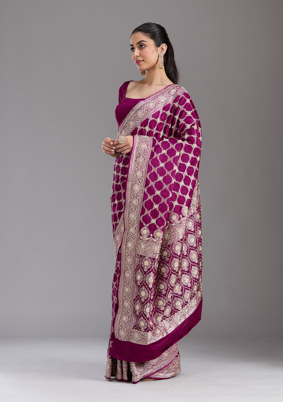 Wine Zardozi (Silver) Art Silk Silk_Saree