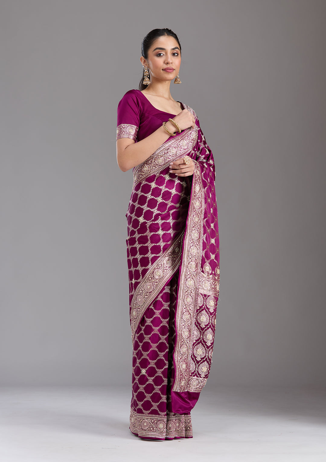 Wine Zardozi (Silver) Art Silk Silk_Saree