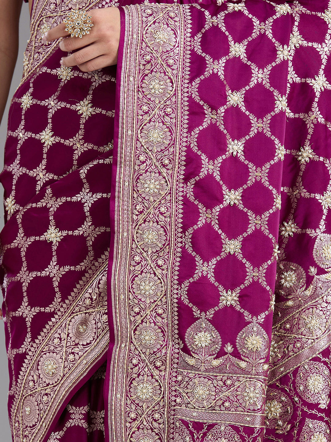 Maroon Zardozi (Silver) Art Silk Silk_Saree