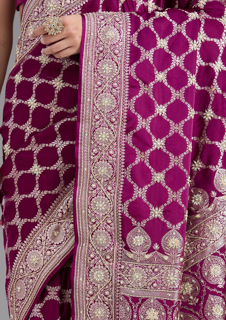 Wine Zardozi (Silver) Art Silk Silk_Saree