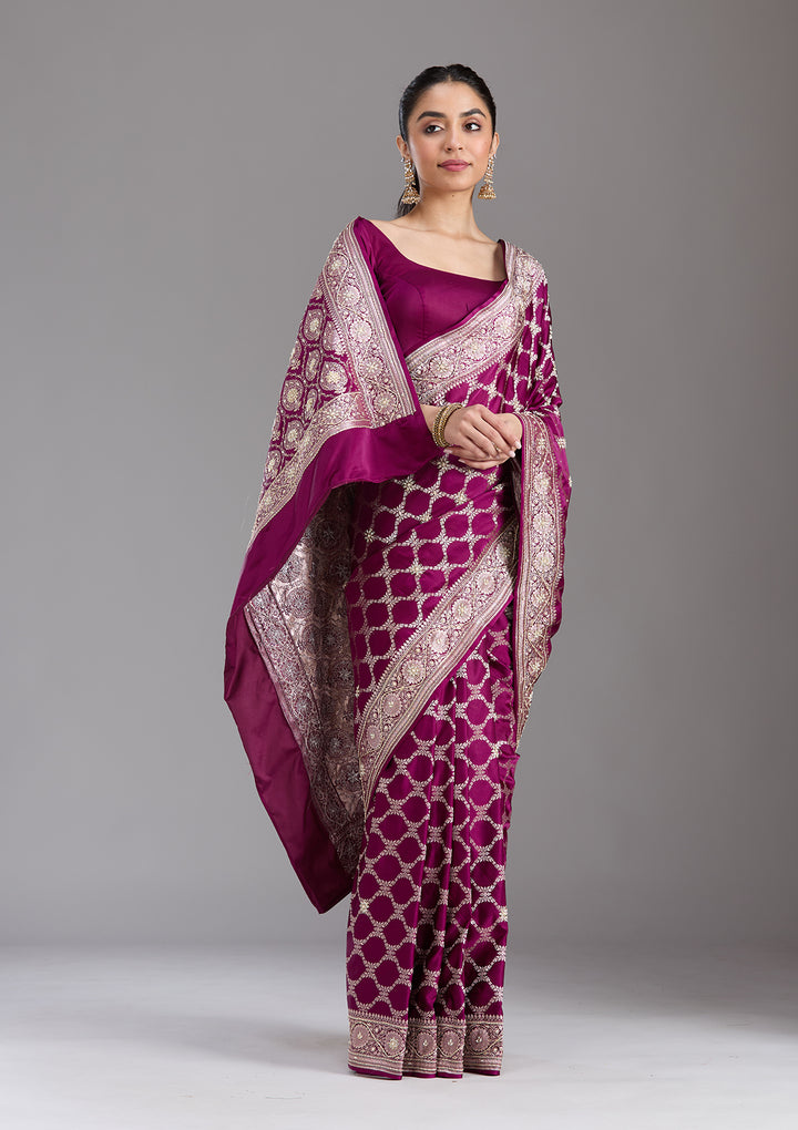 Wine Zardozi (Silver) Art Silk Silk_Saree