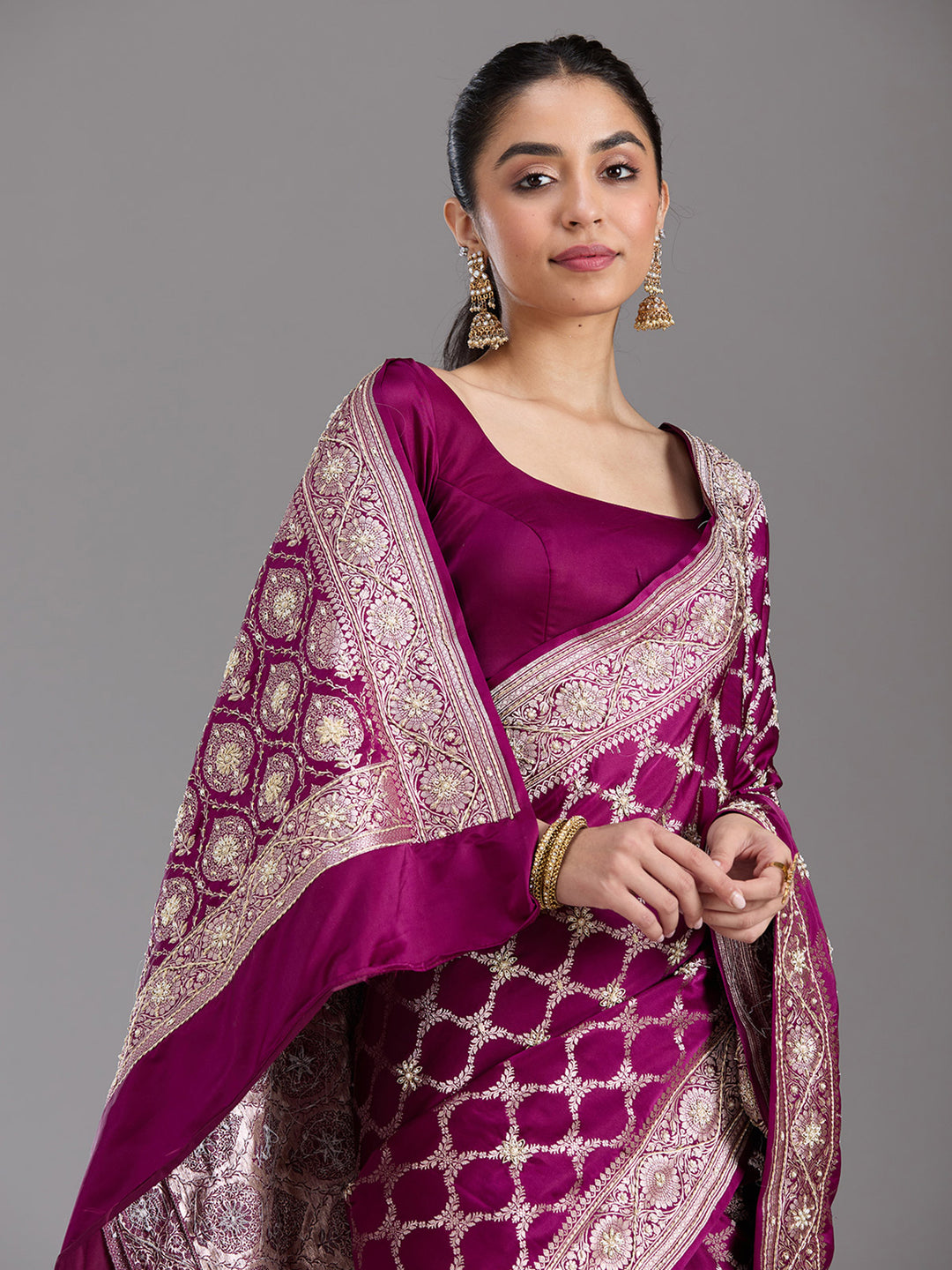 Maroon Zardozi (Silver) Art Silk Silk_Saree