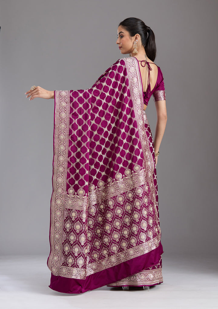 Wine Zardozi (Silver) Art Silk Silk_Saree