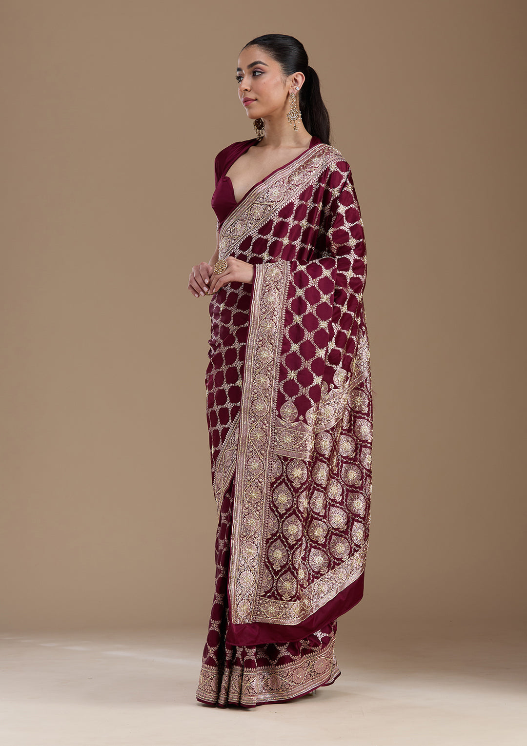 Wine Zardozi (Silver) Art Silk Silk_Saree