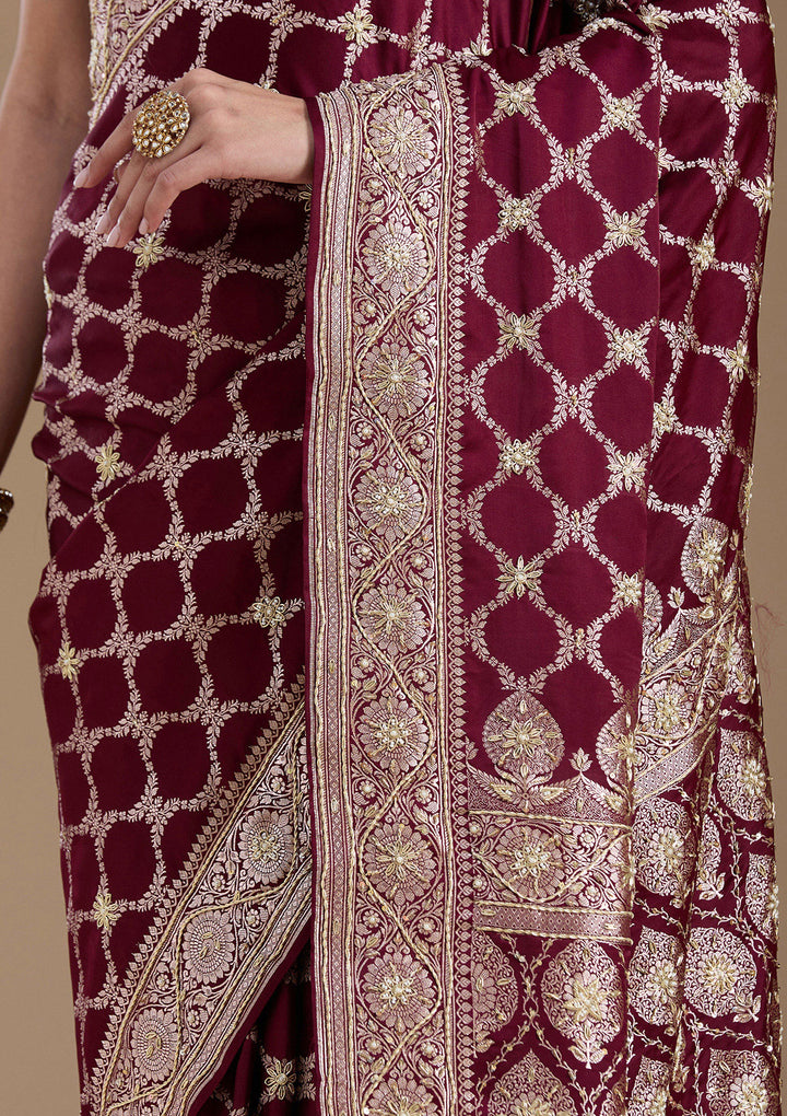 Maroon Zardozi (Silver) Art Silk Silk_Saree