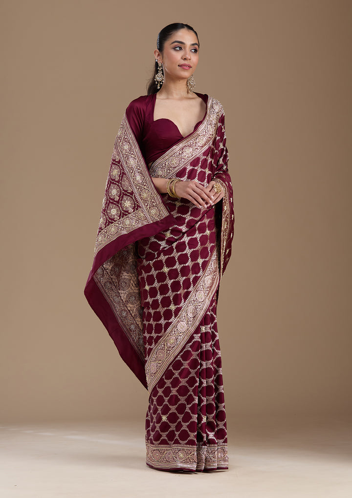 Maroon Zardozi (Silver) Art Silk Silk_Saree