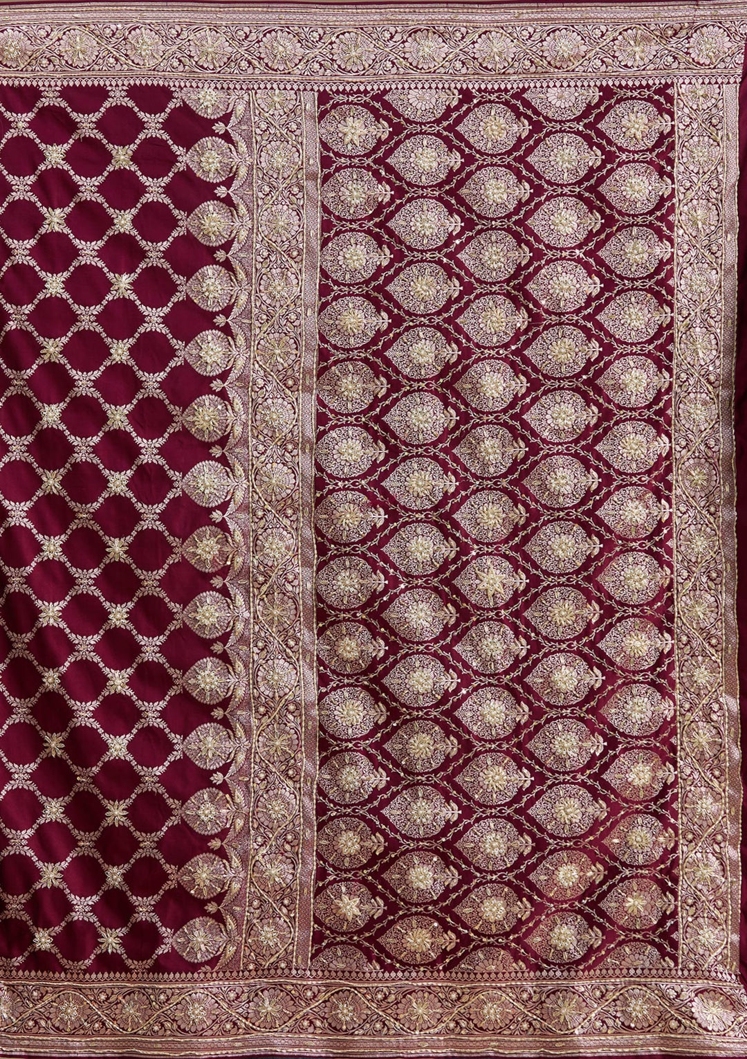 Wine Zardozi (Silver) Art Silk Silk_Saree