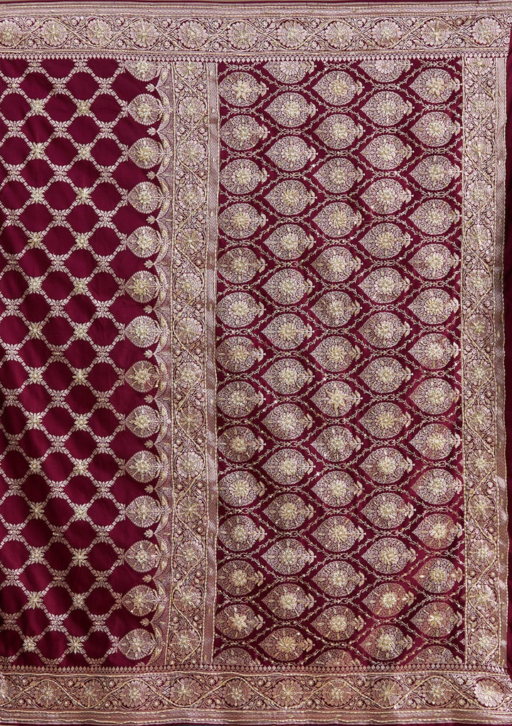 Wine Zardozi (Silver) Art Silk Silk_Saree