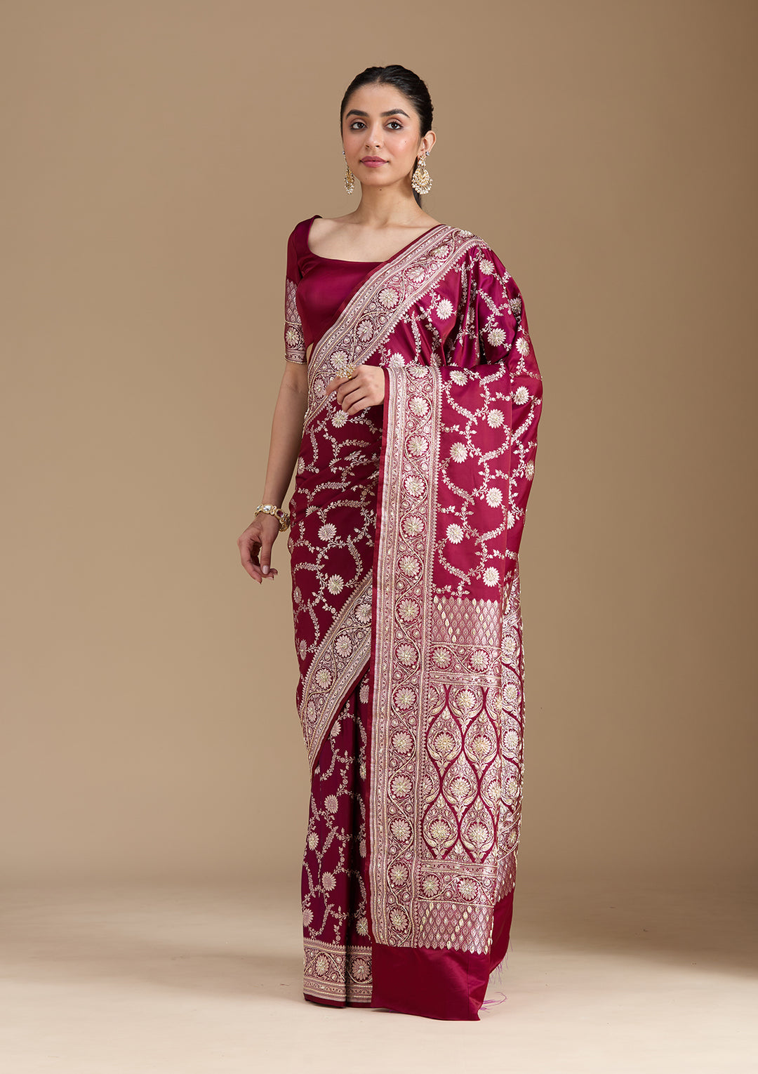 Maroon Zardozi (Silver) Art Silk Silk_Saree
