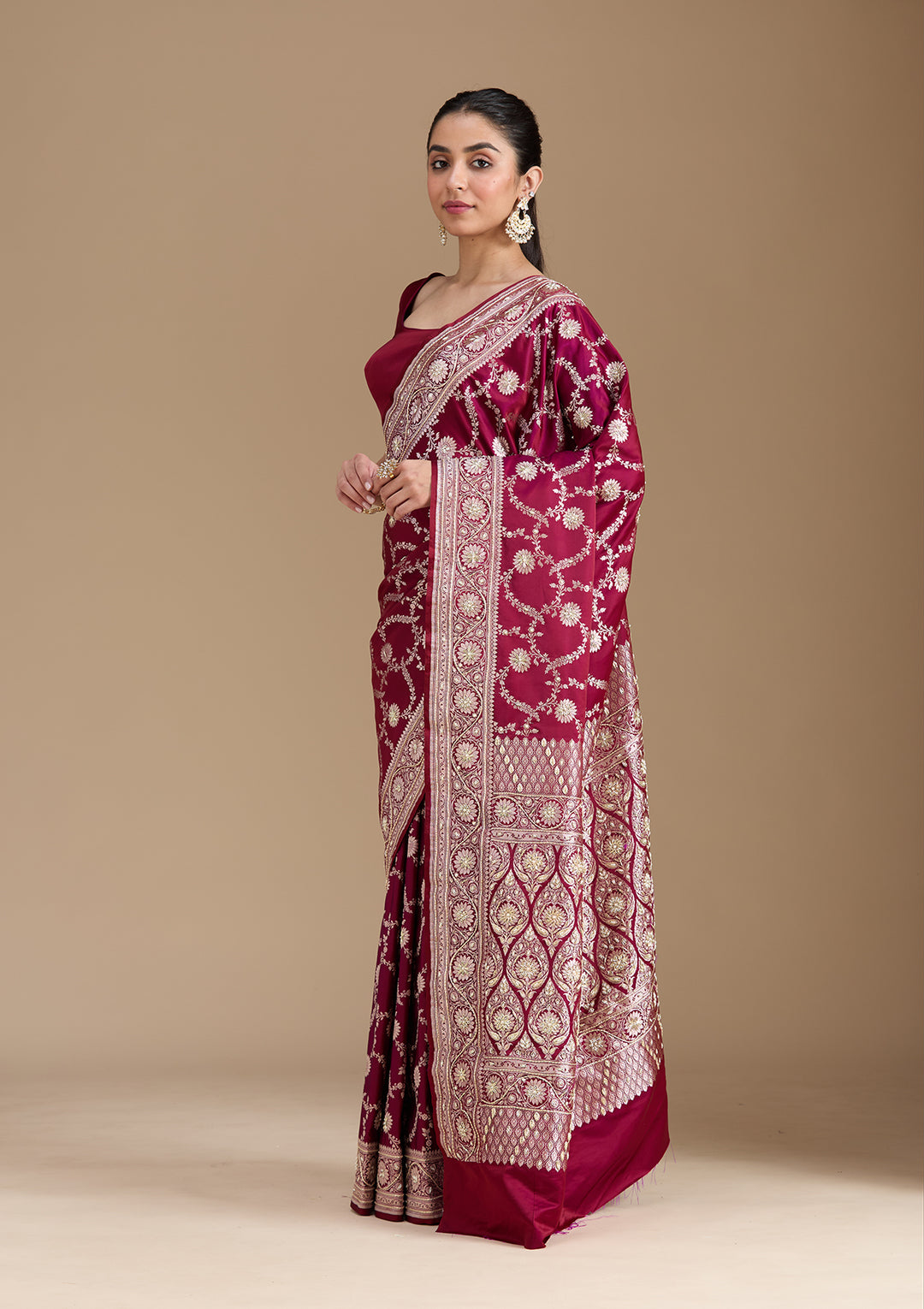Maroon Zardozi (Silver) Art Silk Silk_Saree