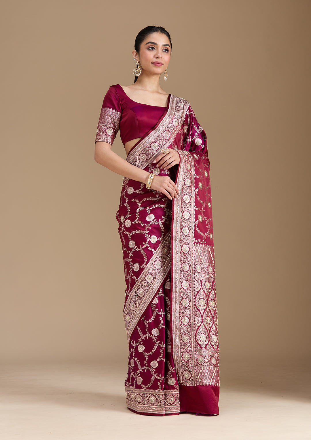 Maroon Zardozi (Silver) Art Silk Silk_Saree