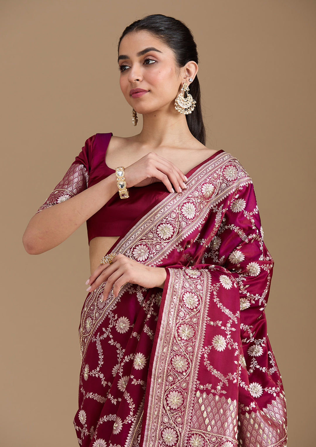 Maroon Zardozi (Silver) Art Silk Silk_Saree