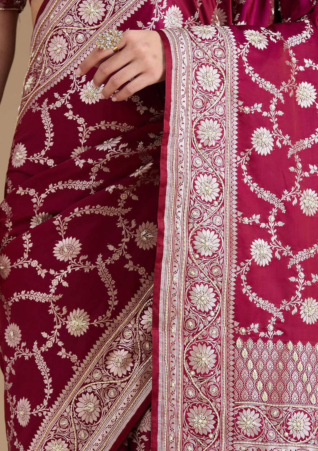 Maroon Zardozi (Silver) Art Silk Silk_Saree