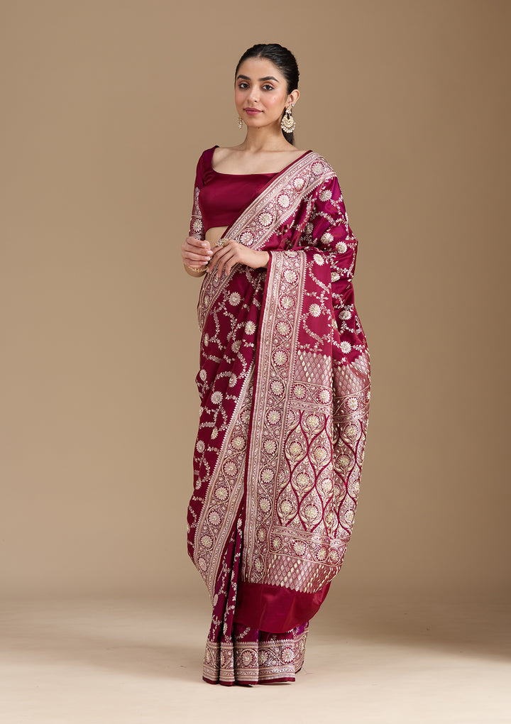 Maroon Zardozi (Silver) Art Silk Silk_Saree