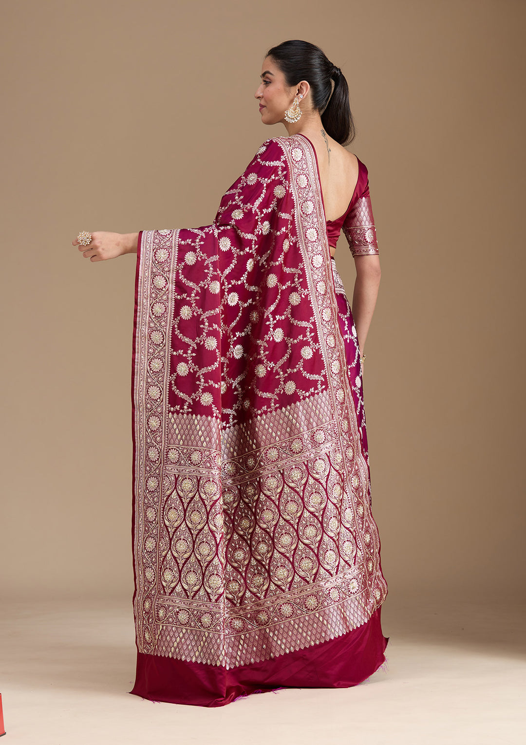 Maroon Zardozi (Silver) Art Silk Silk_Saree