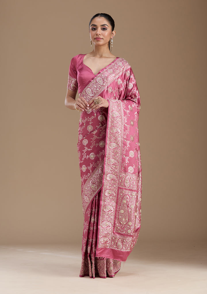 Onion Pink Zardozi (Silver) Art Silk Silk_Saree