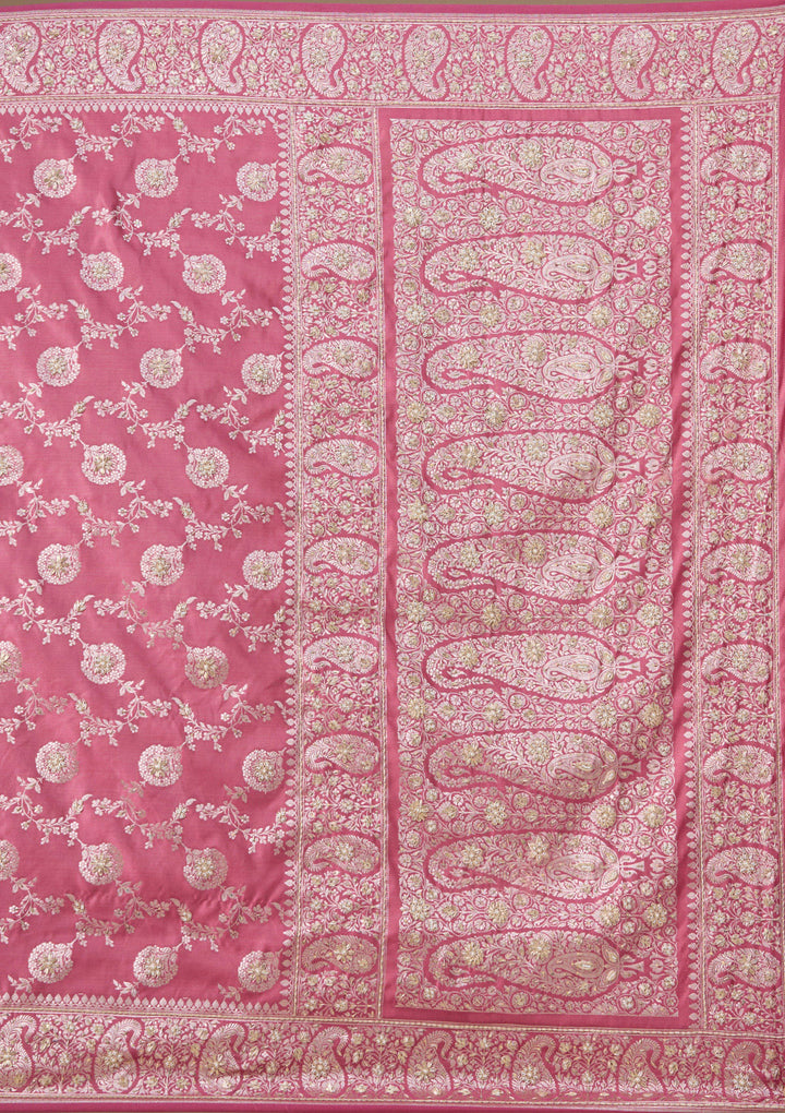 Onion Pink Zardozi (Silver) Art Silk Silk_Saree
