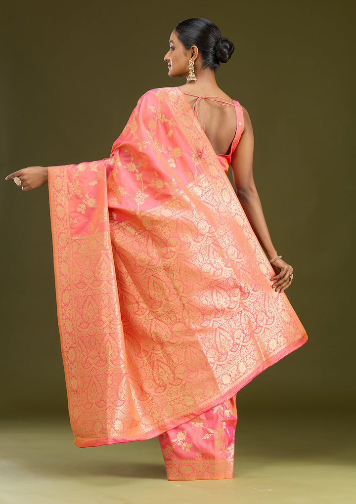 Peach Zariwork (Gold) Art Silk Silk Saree