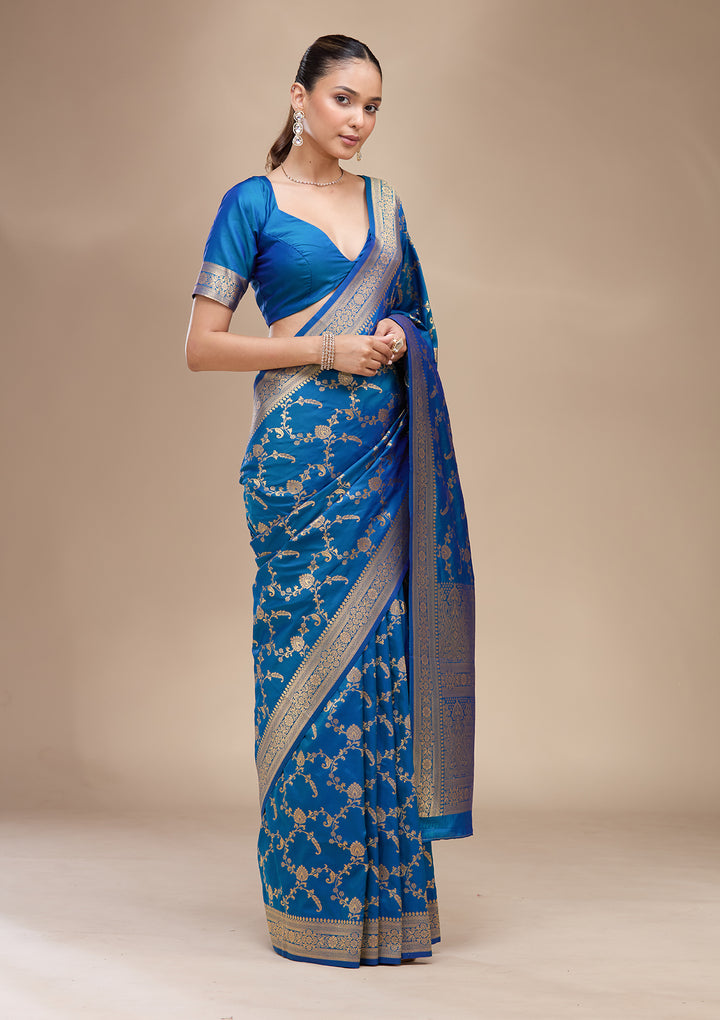 Blue Zariwork (Gold) Art Silk Silk_Saree