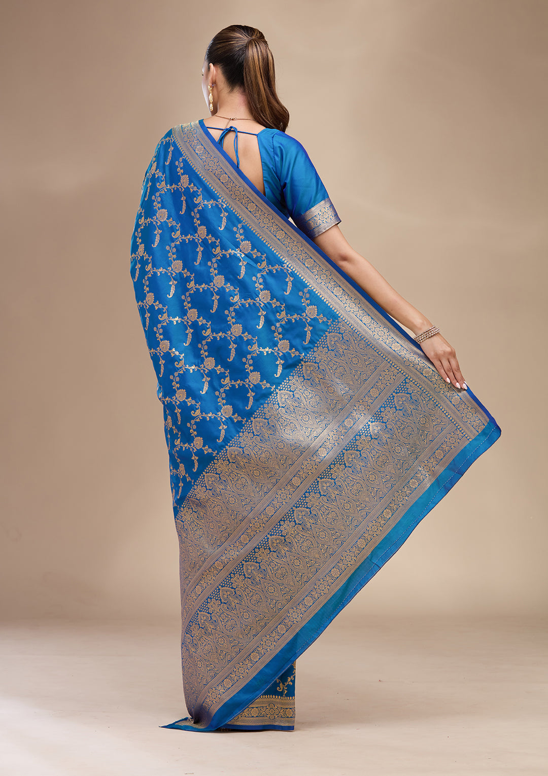 Blue Zariwork (Gold) Art Silk Silk_Saree