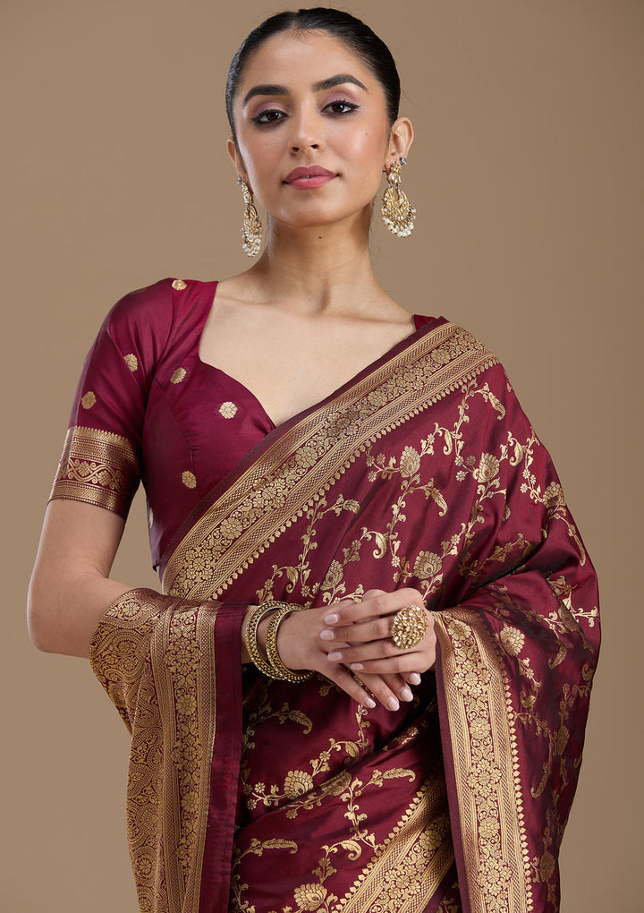 Maroon Zariwork Art Silk Saree