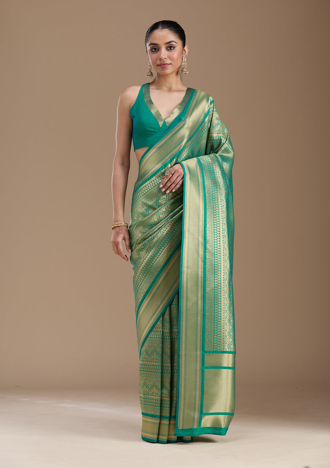 Bottle Green Zariwork Art Silk Saree