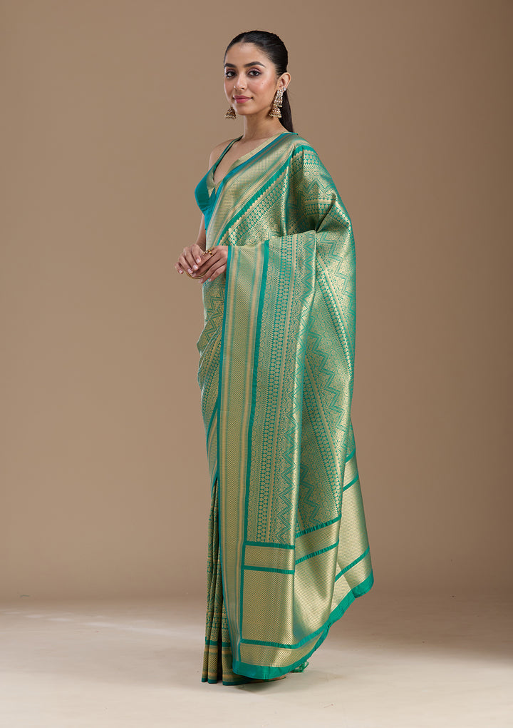 Bottle Green Zariwork Art Silk Saree