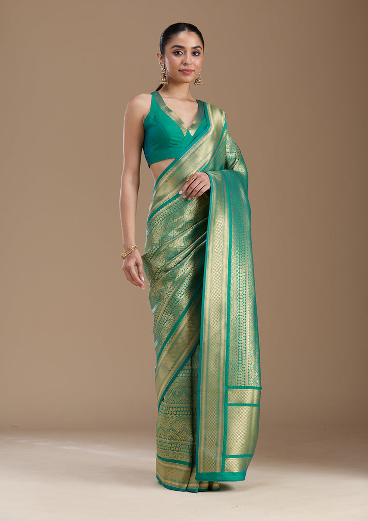 Bottle Green Zariwork Art Silk Saree