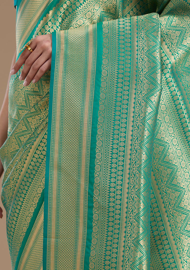 Bottle Green Zariwork Art Silk Saree