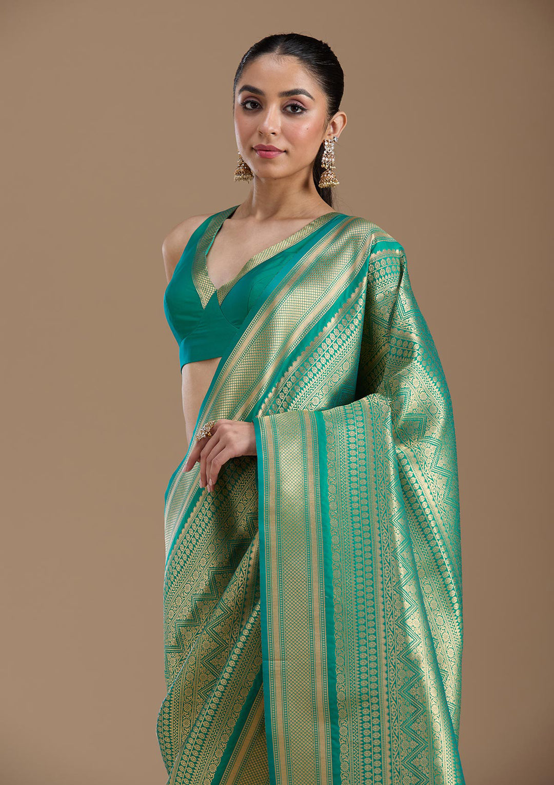 Bottle Green Zariwork Art Silk Saree