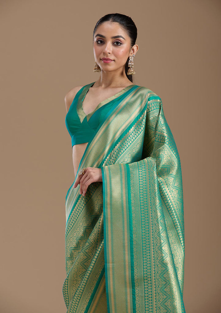 Bottle Green Zariwork Art Silk Saree