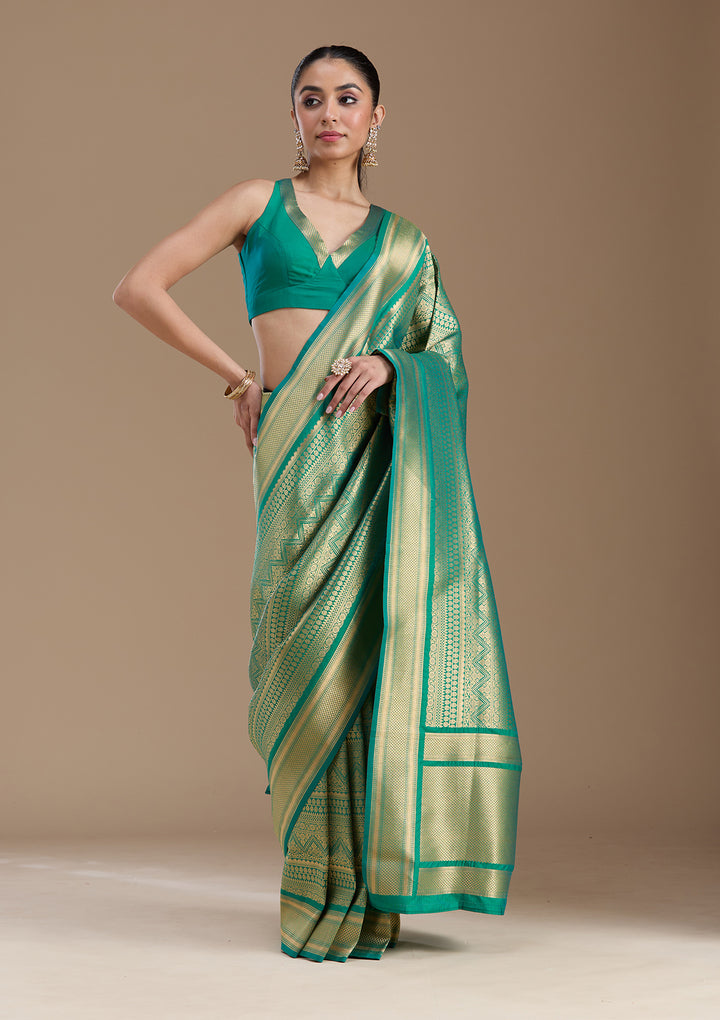 Bottle Green Zariwork Art Silk Saree