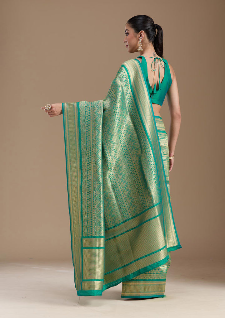 Bottle Green Zariwork Art Silk Saree