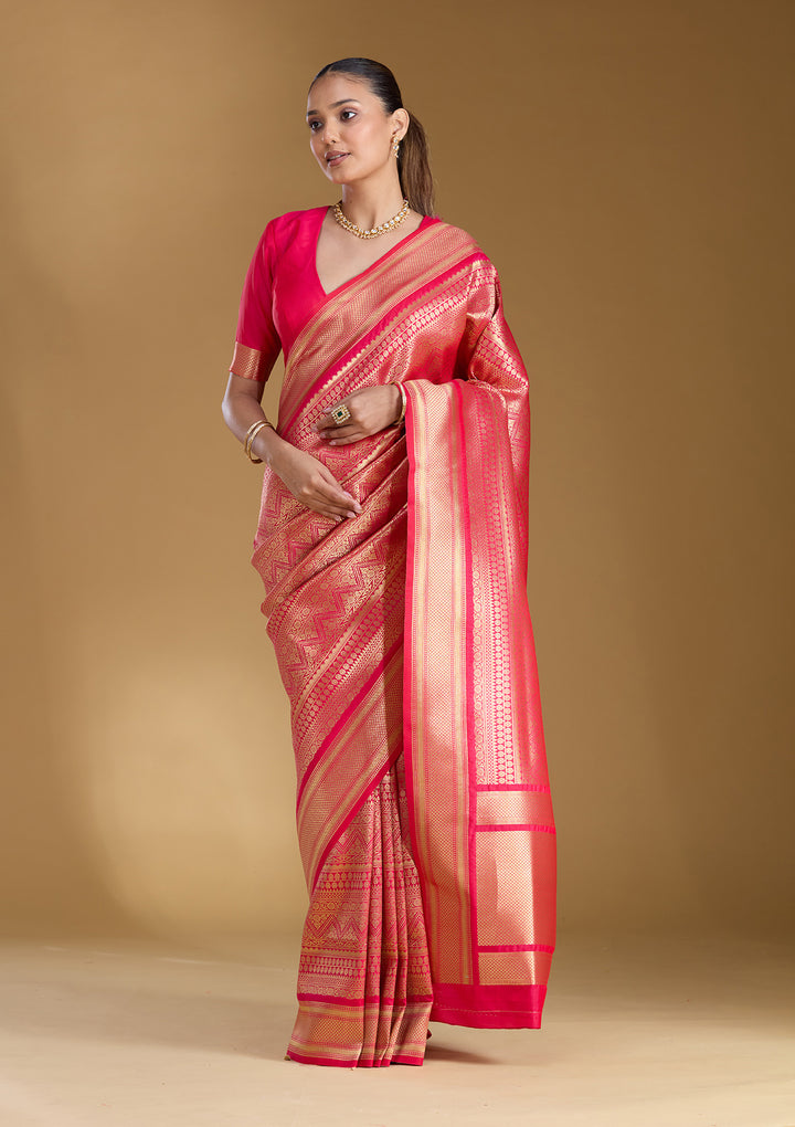 Rani Pink Zariwork (Gold) Art Silk Silk_Saree
