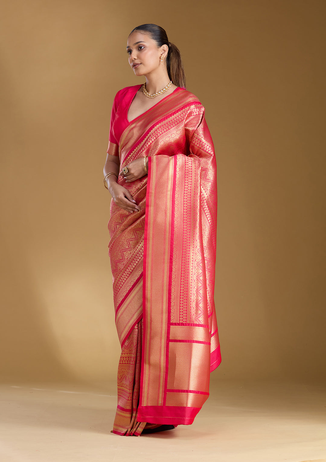 Rani Pink Zariwork (Gold) Art Silk Silk_Saree