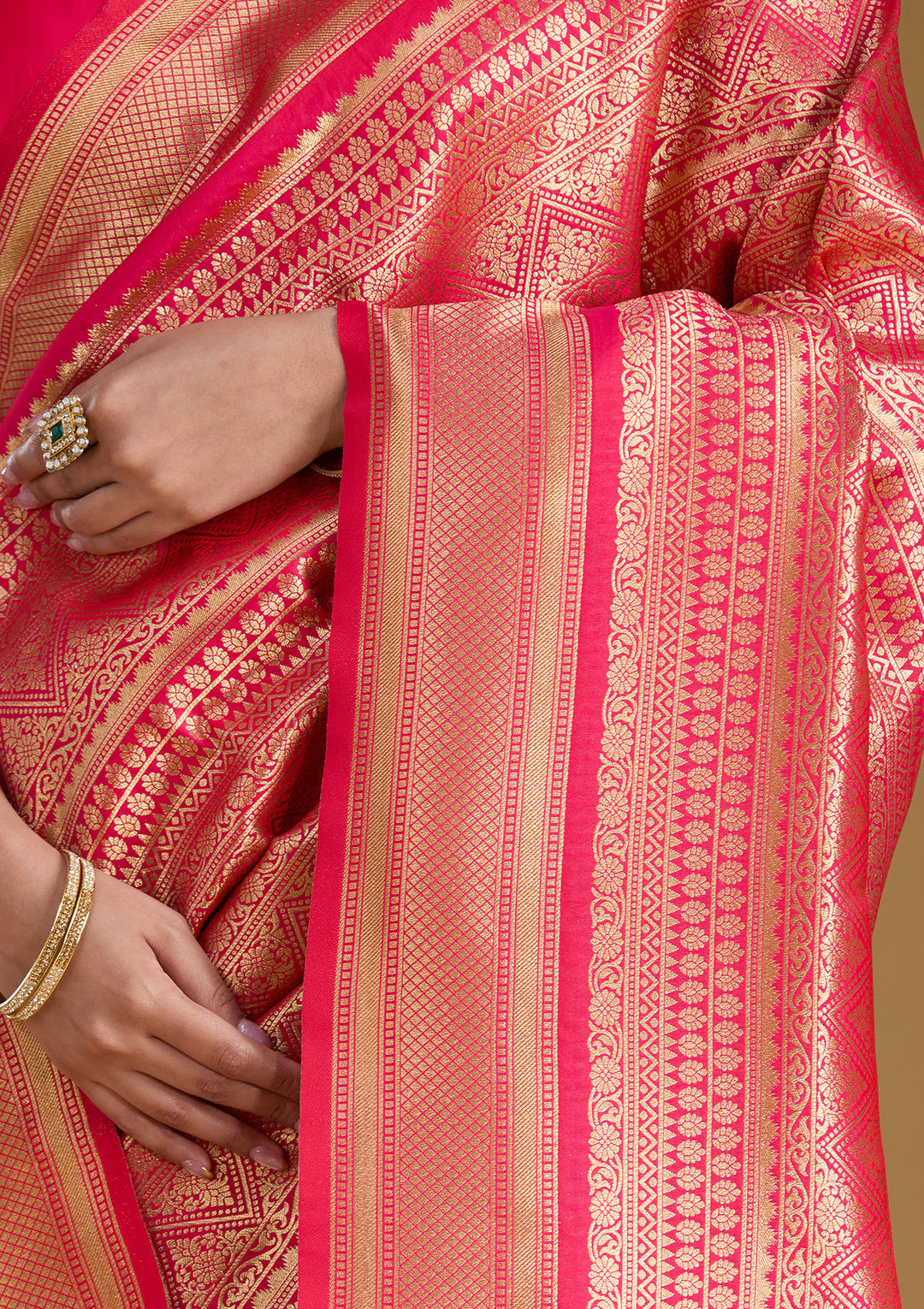 Rani Pink Zariwork (Gold) Art Silk Silk_Saree