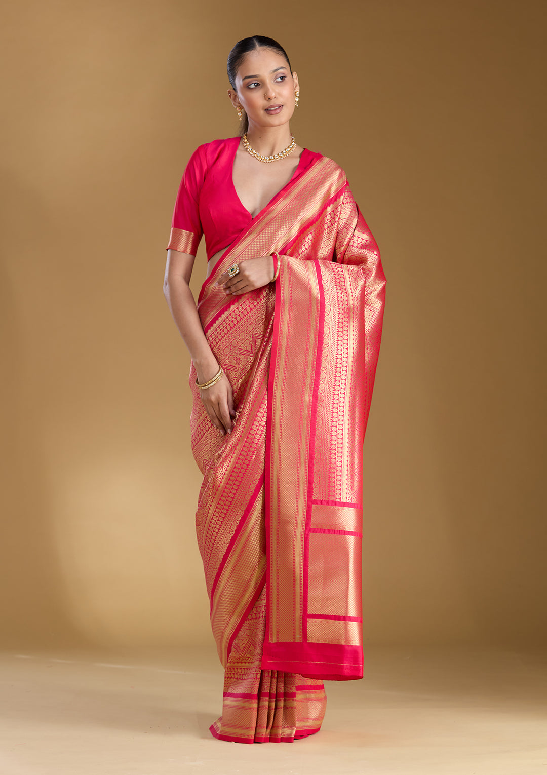 Rani Pink Zariwork (Gold) Art Silk Silk_Saree