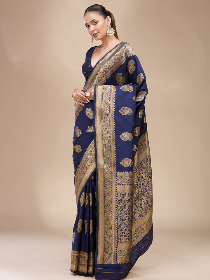 Navy Blue Zariwork Art Silk Silk_Saree