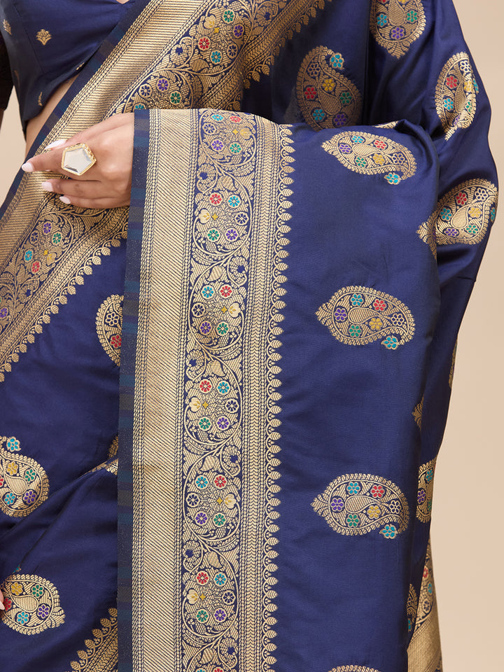 Navy Blue Zariwork Art Silk Silk_Saree
