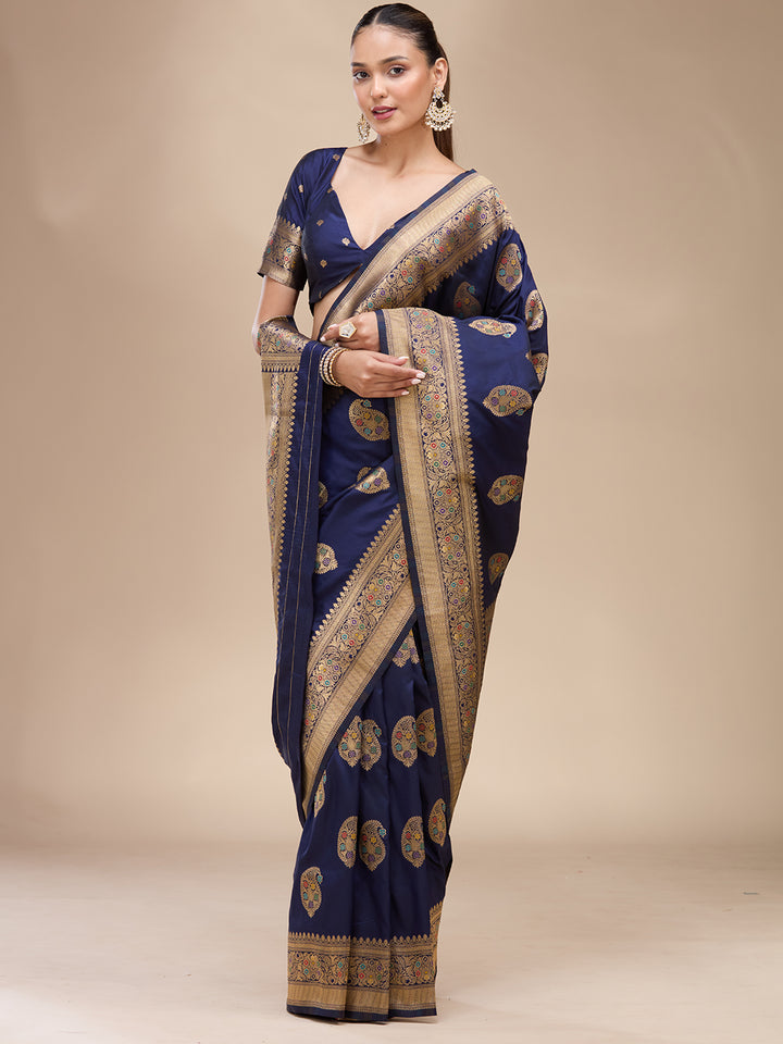 Navy Blue Zariwork Art Silk Silk_Saree