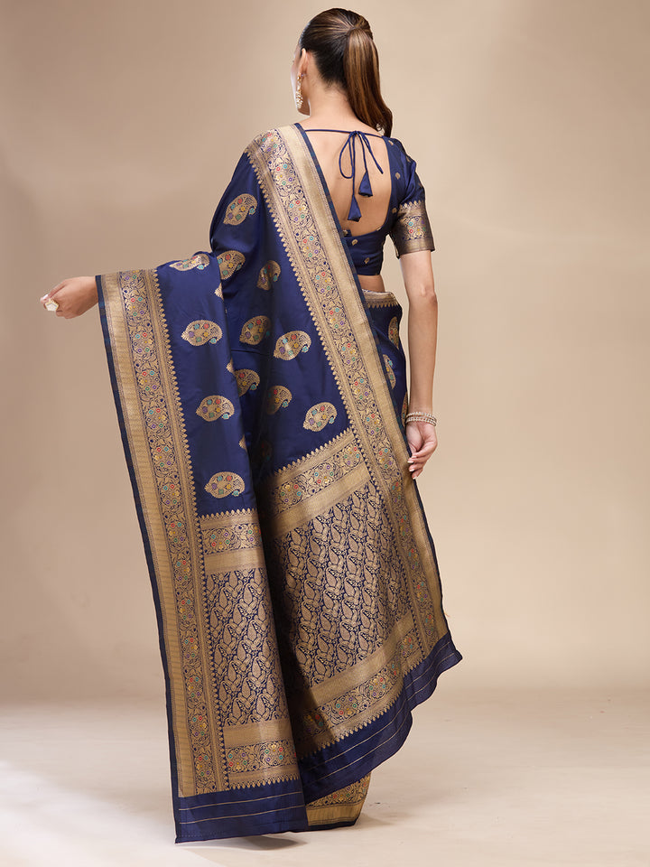 Navy Blue Zariwork Art Silk Silk_Saree