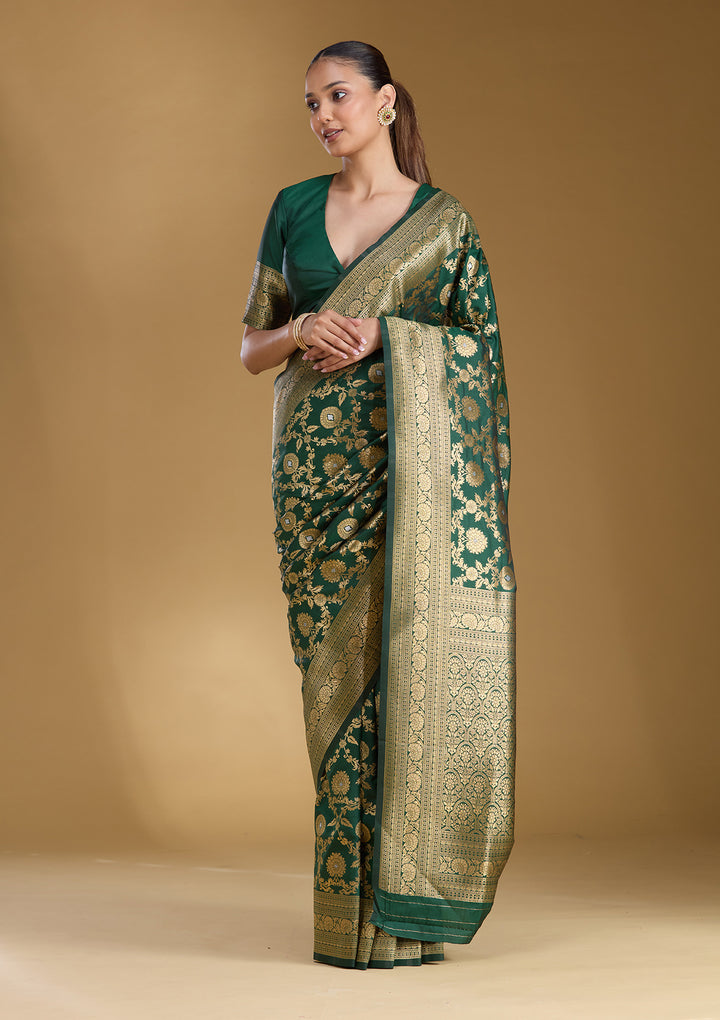 Bottle Green Zariwork (Gold) Art Silk Silk_Saree