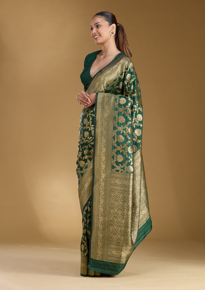 Bottle Green Zariwork (Gold) Art Silk Silk_Saree