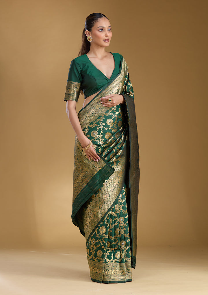 Bottle Green Zariwork (Gold) Art Silk Silk_Saree