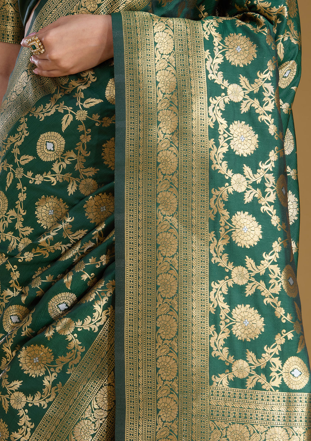 Bottle Green Zariwork (Gold) Art Silk Silk_Saree