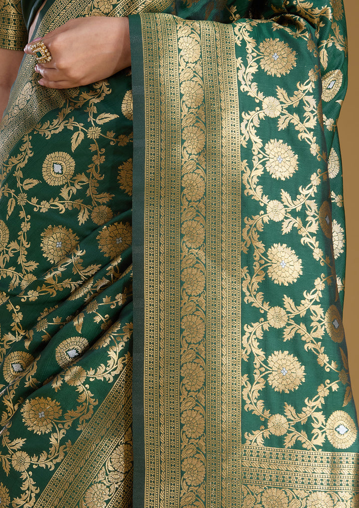 Bottle Green Zariwork (Gold) Art Silk Silk_Saree