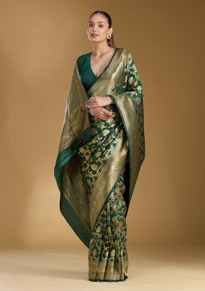 Bottle Green Zariwork (Gold) Art Silk Silk_Saree