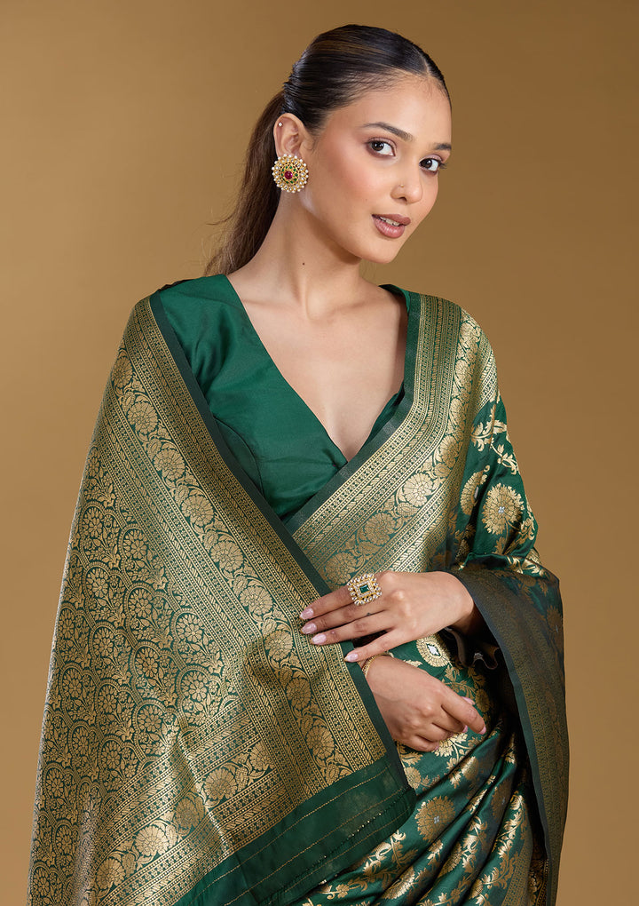 Bottle Green Zariwork (Gold) Art Silk Silk_Saree