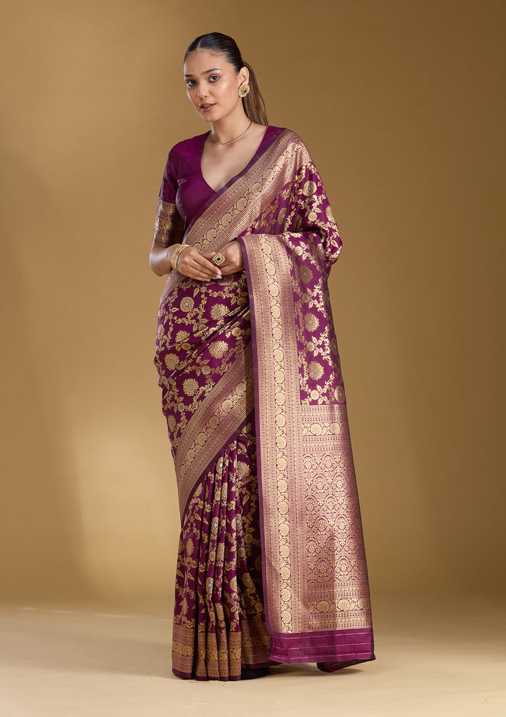 Wine Zariwork (Gold) Art Silk Silk_Saree