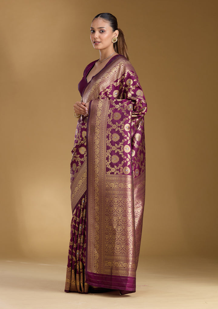 Wine Zariwork (Gold) Art Silk Silk_Saree